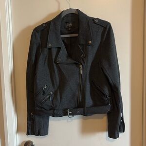 Dalia Jersey Knit Biker Style Jacket, Grey, Size Large